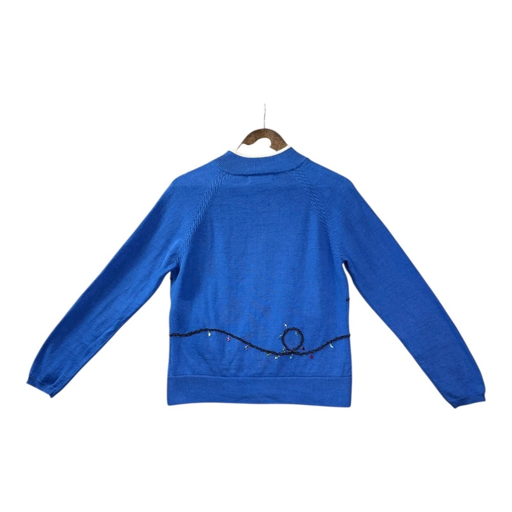 Vtg‎ Dressbarn Womens Christmas Cardigan S Blue Snowman Beaded Knit Ugly Sweater - Picture 3 of 10